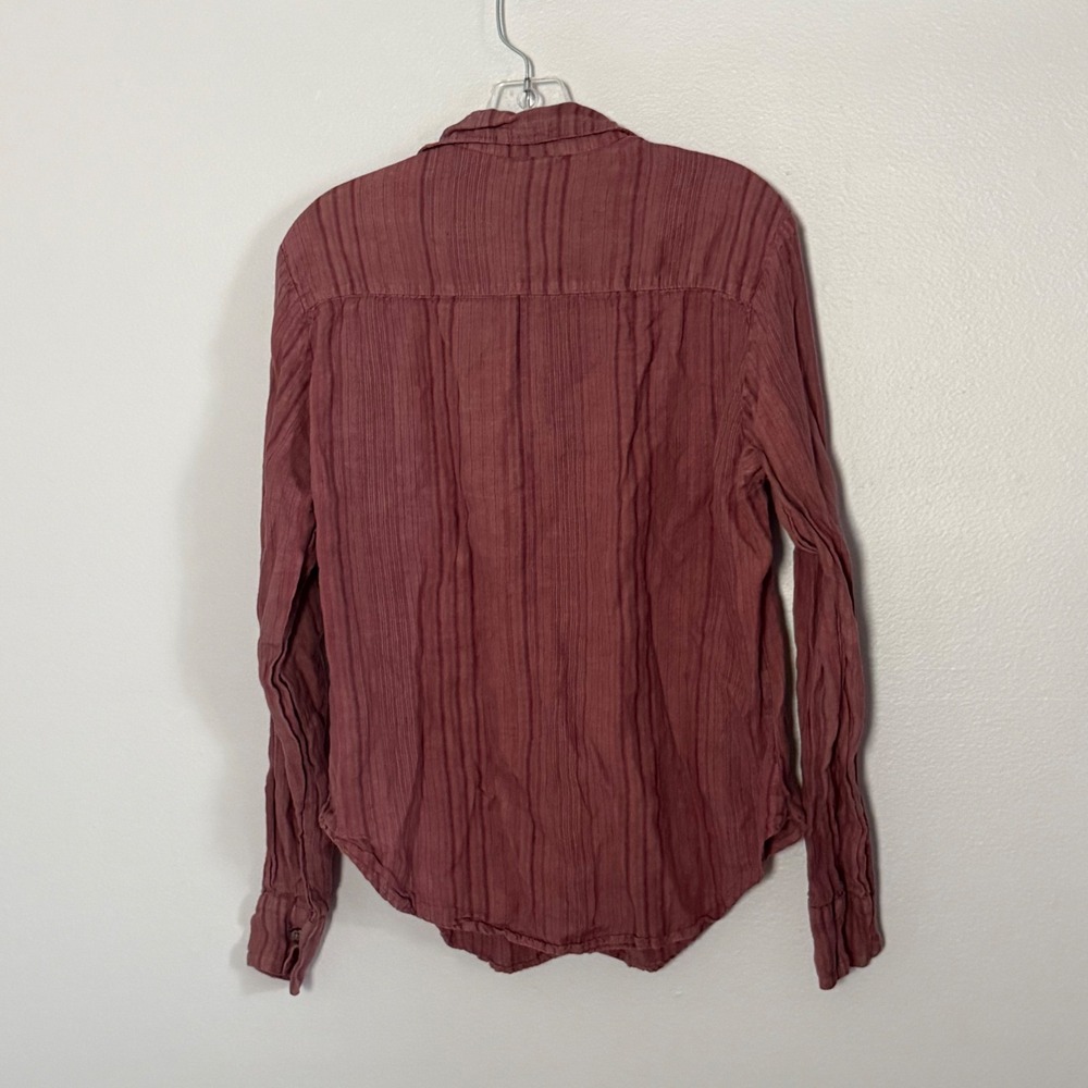 Cp Shades Linen Button Down Shirt Mauve Striped Long Sleeve Lagenlook - Medium - Picture 5 of 5